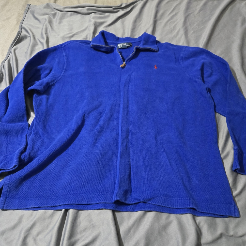 Polo Ralph Lauren 1/4 Zip Sweater Men's XXL Long Sleeve Blue Mock Neck Cotton
